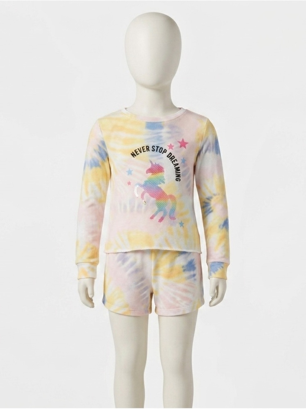 Vigoss Pastel Tie-Dye Unicorn Pajama Set - Yellow Pink Blue